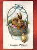 B350 Joyeuses Pâques,lapin Couvant Des Oeufs De Pâques,poussijn.Cachet 1927. LP 1762 - Ostern