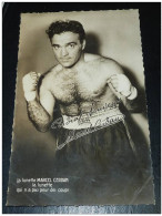 MARCEL CERDAN - CARTE PUBLICITAIRE POUR DES LUNETTES + AUTOGRAPHE FAC-SIMILE - SPORT, SPORTIFS, BOXE, BOXER - Sporters