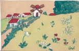 Peinture D'enfant  Peinte à La Main - "chere Cheftaine .." - Daté De 1947 - Moulin à Vent - TTB - Scouting