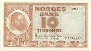 NORWAY 10 KRONER ORANGE MAN FRONT SHIP BACK DATED 1954 P31b VF+ SIG. BROFOSS-THORP READ DESCRIPTION !! - Noorwegen