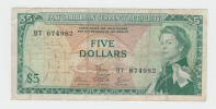 East Caribbean 5 Dollars 1965 "aVF" Banknote P 14e 14 E - Oostelijke Caraïben