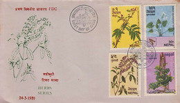 HERB Series 4-STAMP FDC 1980 NEPAL - Medicinal Plants