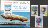 Barbuda 1983 First Zeppelin Mained Flight Set Of 3 + Block MNH - Zeppelines