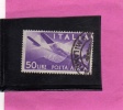 ITALIA REPUBBLICA ITALY REPUBLIC 1947 1955 POSTA AEREA DEMOCRATICA LIRE 50 VIOLETTO RUOTA III USATO USED OBLITERE' - Poste Aérienne