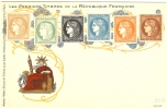 REF LANV1 - CPA "LES PREMIERS TIMBRES DE LA REPUBLIQUE" REPRODUCTION DE LA CERES DE A. BARRE - Timbres (représentations)