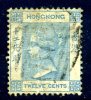 Hong Kong QV 1863 12c Greenish Blue, Watermark Crown CC, Used - Oblitérés