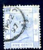 Hong Kong QV 1882 5c Blue, Watermark Crown CA, Used - Oblitérés