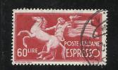ITALIA REPUBBLICA 1945-52 ESPRESSO L. 60 STAMPA INCOMPLETA TIMBRATO FILIGRANA CORICATA SINISTRA - Express/pneumatic Mail