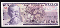 T) BANKNOTE MEXICo $ 100 PESOS  CARRANZA 1982 UNC - México