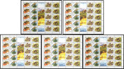 Jugoslawien – Yugoslavia 1995 Protected Animals – Amphibians Full Sheet Of 20 Stamps + 5 Labels (5 Sets) MNH, 5 X - Blocks & Sheetlets