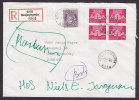 Norway Registered Recommandée Einschreiben Label Deluxe NESJESTRANDA 1983 Cover To BRØNSHØJ Denmark 4-Block Returned !! - Brieven En Documenten