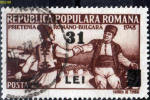 ROMANIA, 1948, Romanian And Bulgarian Peasants Shaking Hands; Romanian-Bulgarian Friendship; Surcharged; Used - Usado