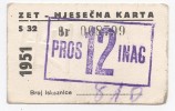 TRAM / STRASSENBAHN - Monthly Ticket, 1951. Zagreb, Croatia - Europa