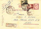 Inflation 1946 Mai 22 Registred  PC Rare Franking 2 Stamps On Entier Postal Card Romania. - Cartas & Documentos