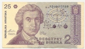 Croatie Billet De 25 Dinars Ayant Circulé Portrait De Boskovic De 1991 - Croacia