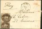 N°10A En Paire Sur Lettre Expédiée De Herve (P60) Vers Huy En 1868 - 1858-1862 Médaillons (9/12)