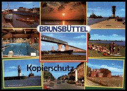 ÄLTERE POSTKARTE BRUNSBÜTTEL FRACHTSCHIFF SCHLEUSE HALLENBAD KANALBRÜCKE MOLE ABENDSTIMMUNG KOOGSTRASSE Ansichtskarte - Brunsbüttel