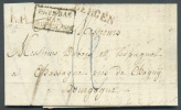 LAC De LENS (via (griffe Noire BERGEN (MONS)) Le 7 Avril 1824 + Marque De Rayon L.P.B.1.R. + Gr. Encadrée Noire PAYS-BAS - 1815-1830 (Holländische Periode)