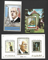 Fujeira De Gaulle Issues X 3  Imperf Napoleon Miniature Sheet CTO, Large Format Stamp CTO, Imperf Miniature Sheet M - Fujeira