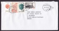 Romania Mult Franked CLUJ 1998 Cover To Denmark Train Flower Tree Building - Lettres & Documents