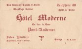 ¤¤  -  PONT-AUDEMER  -  Carte De Visite De L'Hôtel MODERNE - Jules Poulain Propriétaire  - Note , Facture   -  ¤¤ - Cartes De Visite