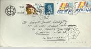 FERROL CORUÑA CC CORREO AEREO MAT HEXAGONAL AVION SELLOS POLICIA ASTURIAS COVADONGA AL DORSO MAT ROD LONDRES 1984 - Cartas & Documentos