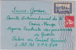 ALGERIE - 1942 -YVERT N° 141A+173 Sur LETTRE De ALGER Pour GENEVE CROIX-ROUGE (SUISSE) - PRISONNIERS De GUERRE - Cartas & Documentos