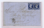 France, Lettre 1857 (?) Tours A Paris, 2 X Nr 14, Etoile 3398 Et Cachet A Date - 1853-1860 Napoleon III