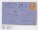 France Lettre 185?,  Nr 16 De Avize A Hannuit - Belgique, Payé Jusqu’á Destination, Losange PC 210 - 1853-1860 Napoléon III.