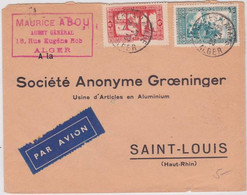 ALGERIE - 1938 -  ENVELOPPE De ALGER Par AVION Pour SAINT-LOUIS (HAUT-RHIN) - Brieven En Documenten