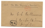UK - OFFICIAL  VF ON HER MAJESTY´S SERVICE COVER To BRIGHTON - PAID In ORANGE And W.K. Square Cancellations - Officials