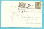 420 Op Kaart Met Stempel OOSTENDE, Getaxeerd (taxe) Met TX 34 Met Stempel KNOCKE - Lettres & Documents