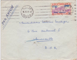 TUNISIE - 1937 - YVERT N° PA10 SEUL Sur ENVELOPPE Par AVION De TUNIS Pour MARSEILLE - Covers & Documents