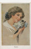 R. GNISCHAF, CAT, CHAT,  KATZE, GATTO, Lovely Young Woman With Tabby Kitten,  EX/NM Cond. Artist PC, Unused, 1910s - Gnischaf, Ruab