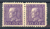 Sweden 1921 Mi. 181 I W B    King Gustaf  4-sided Perf Pair MH* - Unused Stamps