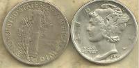 USA UNITED STATES 10 CENTS DIME EMBLEM FRONT MERCURY BACK 1944 AG SILVER READ DESCRIPTION CAREFULLY !!! - 1916-1945: Mercury (Mercurio)