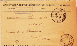 PARIS - 1922 - CACHET EVIDE ! Des IMPRIMES PP41 Sur FORMULAIRE ADMINISTRATIF De L'ENREGISTREMENT Pour CAEN (CALVADOS) - Frankobriefe