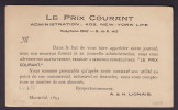 Canada Postal Stationery Ganzsache LE  PRIX COURANT Private Print Post Card 1 C. Queen Victoria 1893 - 1860-1899 Règne De Victoria