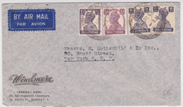 INDIA - 1948 - ENVELOPPE COMMERCIALE Par AVION De BOMBAY Pour NEW YORK (USA) - Cartas & Documentos