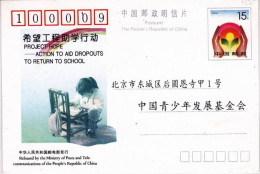 CHINA -  ENTIER POSTAL - CARTE POSTALE Avec REPIQUAGE (PROPAGANDE SCOLAIRE) - NEUVE - Cartes Postales