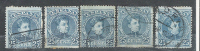 ESPANA, 1901, Yvert N° 218, Alfonso XIII, Lot De 5 Timbres Obl + VARIETE COULEURS,PAPIER,DENTELURE,  B/TB - Oblitérés