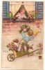 ILLUSTRATEUR - PETERSEN HANNES - FILLETTE A SA FENETRE GARCON DANS UNE BROUETTE AVEC FLEURS ET CADEAU Pli Dans Un Coin - Petersen, Hannes