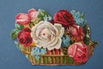 CHROMO CACAO  CHOCOLAT PAYRAUD  LYON  - CORBEILLE  FLEURS ROSES  SUPERBE !!  -CHROMO ET IMAGES DECOUPIS - Blumen