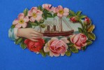 -CHROMO ET IMAGES DECOUPIS >> BATEAU MAIN VOILIER FLEURS >> 8 CM - Autres & Non Classés