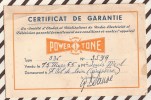 U182 CERTIFICAT DE GARANTIE POWER TONE  1955 2 SCANS - Matériel Et Accessoires