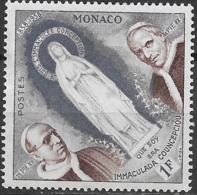 MONACO 1958 Centenary  Apparition Of Virgin Mary At Lourdes - 1f Statue Of The Holy Virgin & Popes Pius IX & Pius XII MH - Neufs