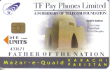 Pakistan-tf Pay Phones Limited-father Of The Nation-500units-used Card+1 Card Prepiad Free - Pakistán