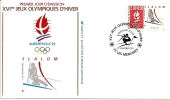 France, Fdc, Jeux Olympiques D'albertville En 1992,  Slalom ,1991 Les Ménuires - Hiver 1992: Albertville