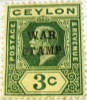 Ceylon 1918 King George V War Stamp 3c - Used - Ceylan (...-1947)