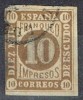 Sello 10 Cts Impresos Isabel II. VARIEDAD Castaño Amarillo, Num 94b º - Usati